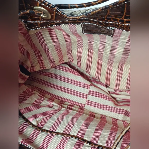 Lancel Canvas Monogram / leather brown crocodile bucket handbag - Picture 9 of 13